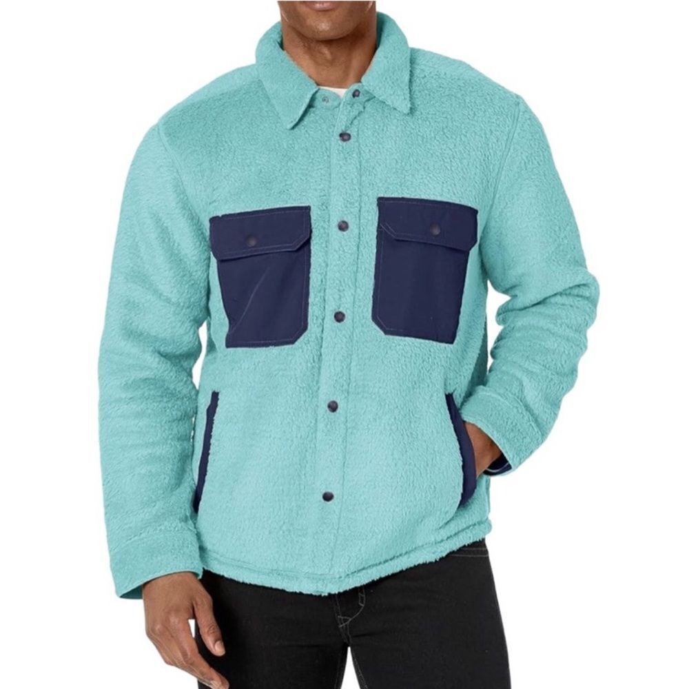 Outerknown Skyline Fleece Shirt Jacket in Mineral Blue Large